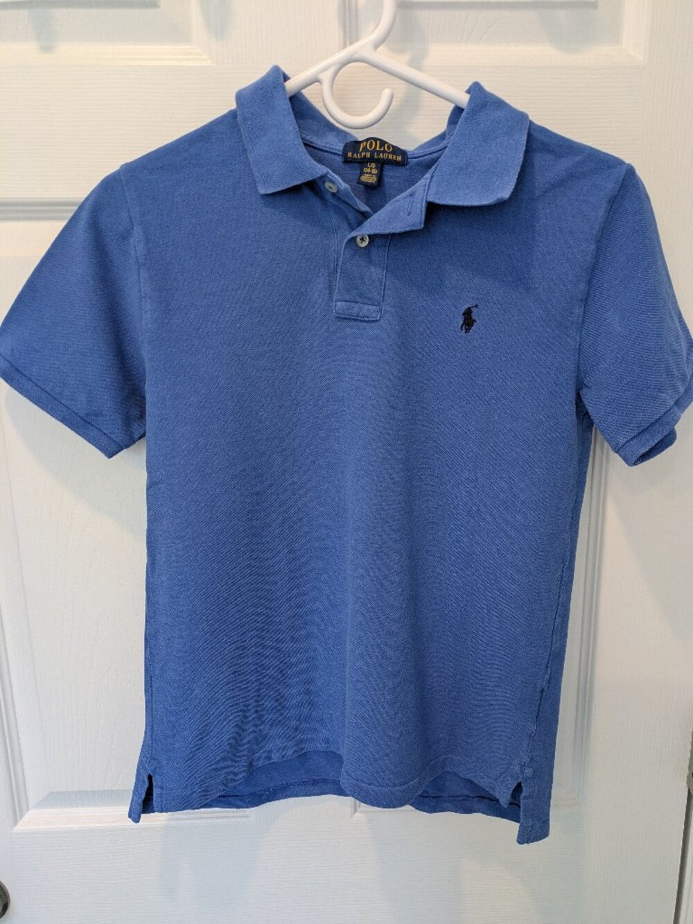 POLO, Boy's L 14-16, medium blue w/ navy pony, short sleeve, Good condition